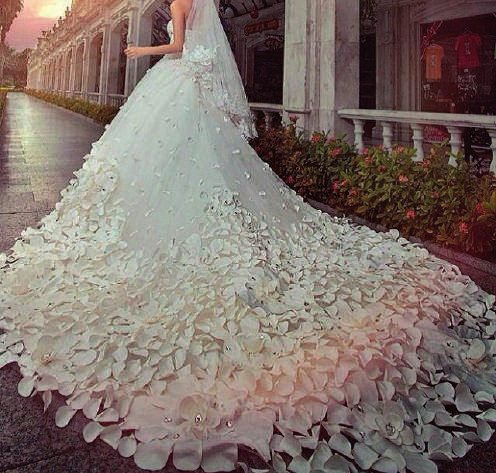 Bridal gown with petals